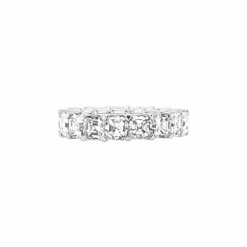 Platinum and 6.85ctw Asscher Cut Diamond Eternity Band Ring