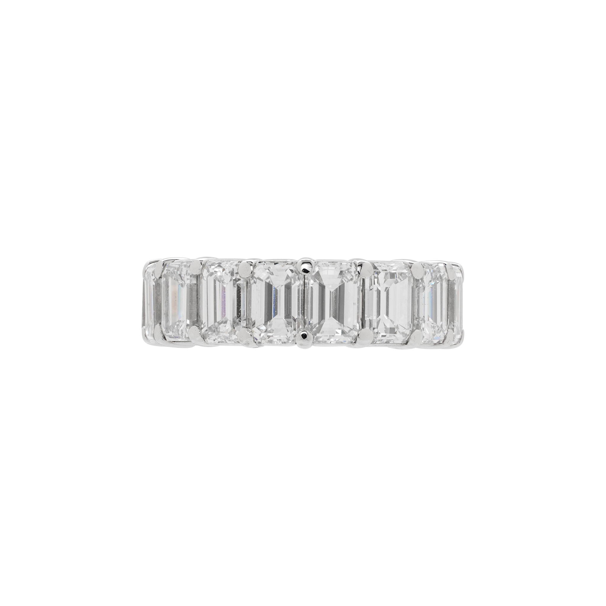 Platinum and 7.00ctw Emerald Cut Diamond Eternity Band Ring — view 1