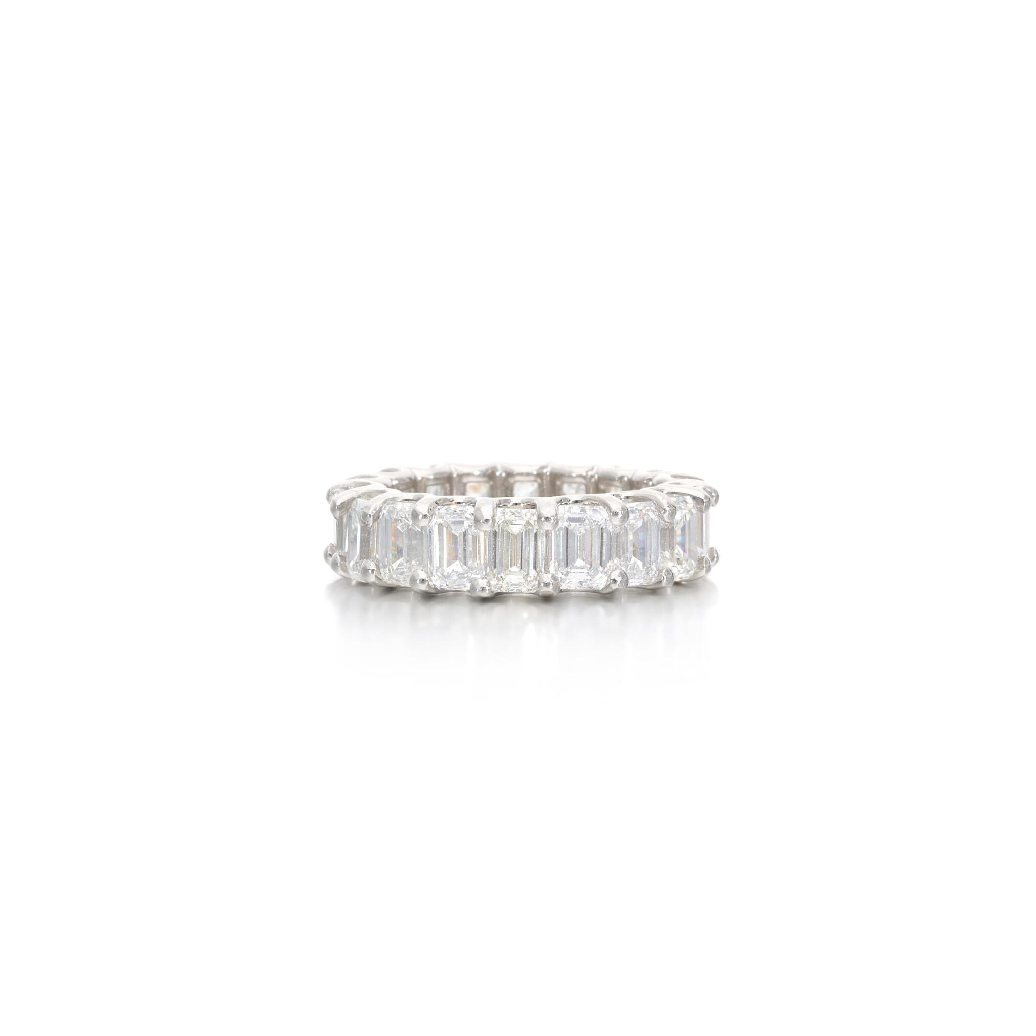 Platinum and 7.10ctw Emerald Cut Diamond Eternity Band Ring — view 1