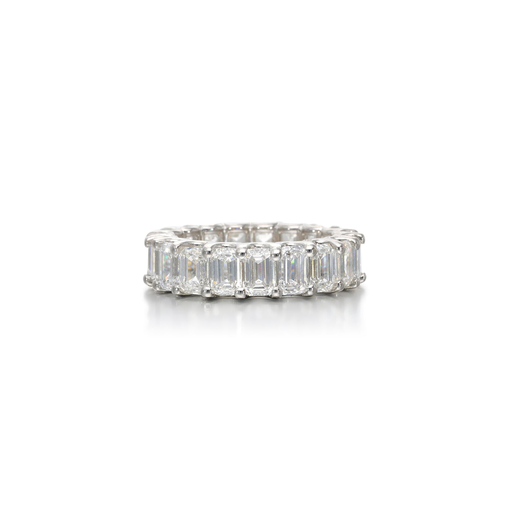 Platinum and 7.65ctw Emerald Cut Diamond Eternity Band Ring — view 1