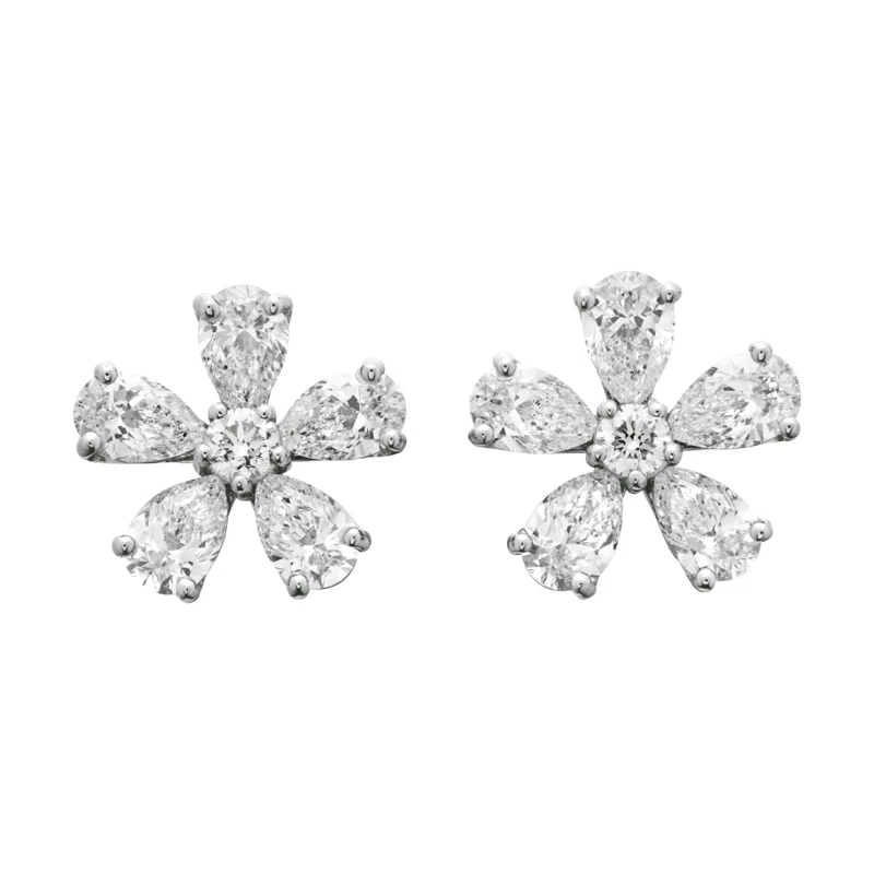 Platinum and 7.70ctw Diamond Flower Stud Earrings