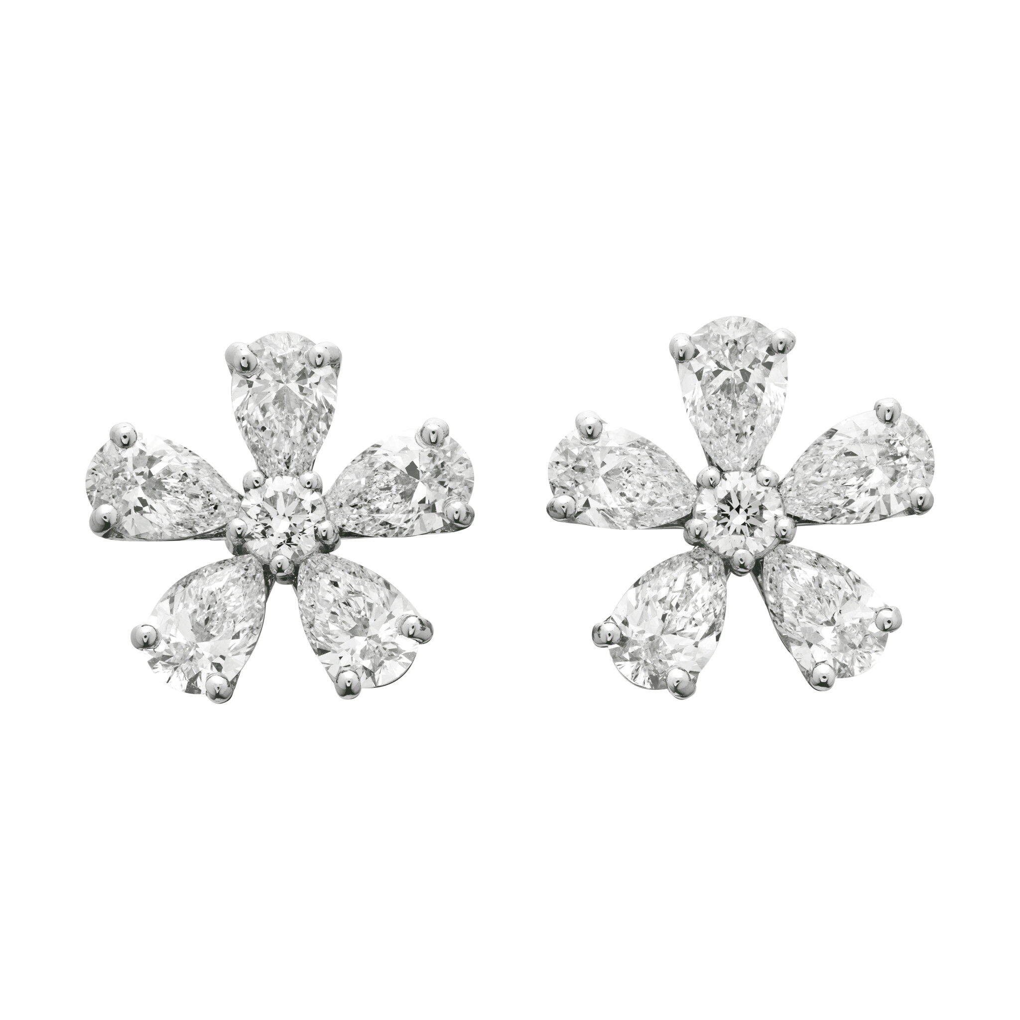 Platinum and 7.70ctw Diamond Flower Stud Earrings — view 1