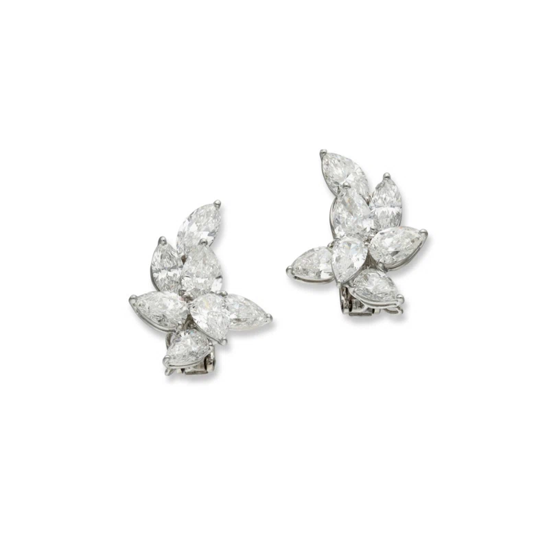 Platinum and 11.60ctw Diamond Cluster Earrings