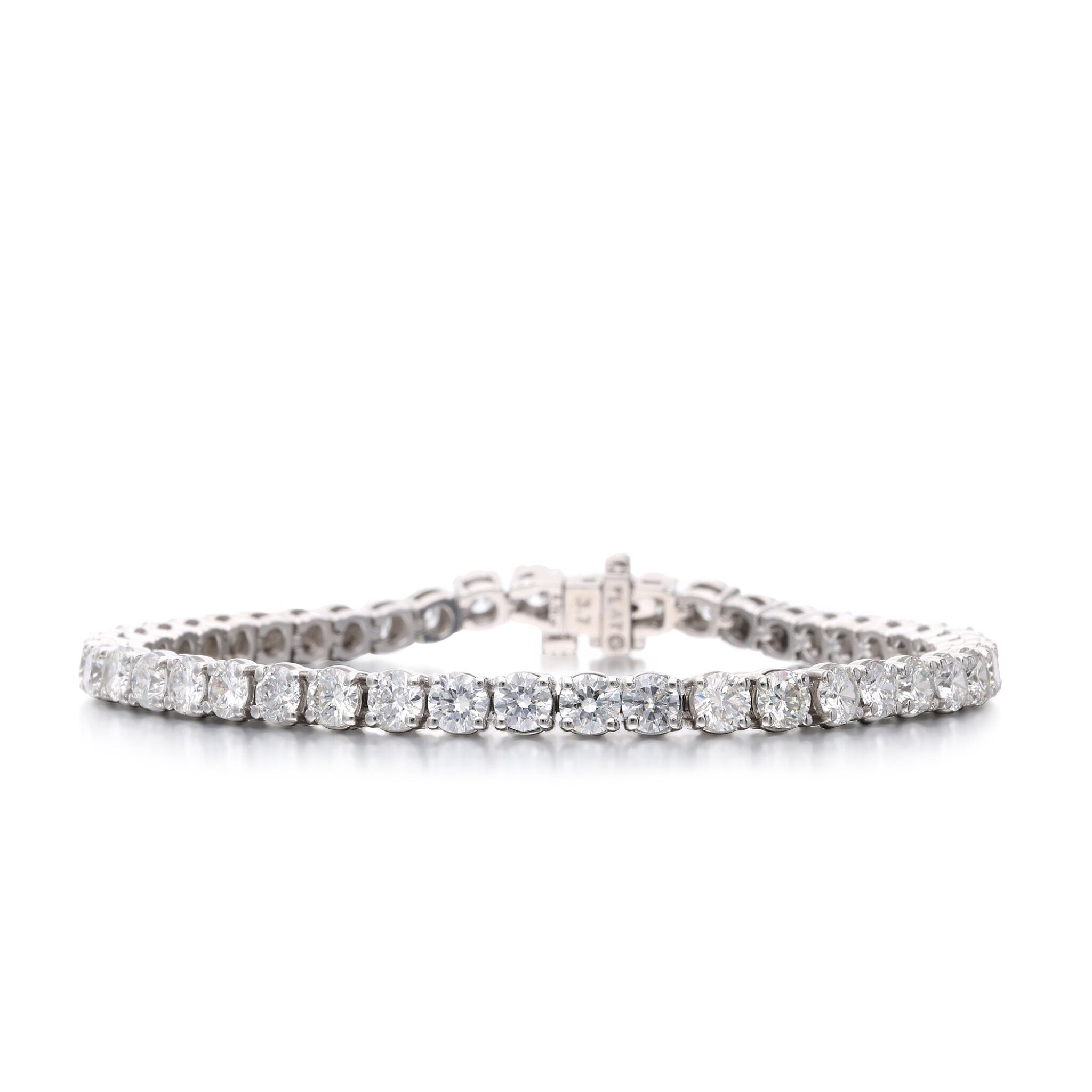 Platinum and 8.70ctw Round Brilliant Cut Diamond Tennis Bracelet  — view 1