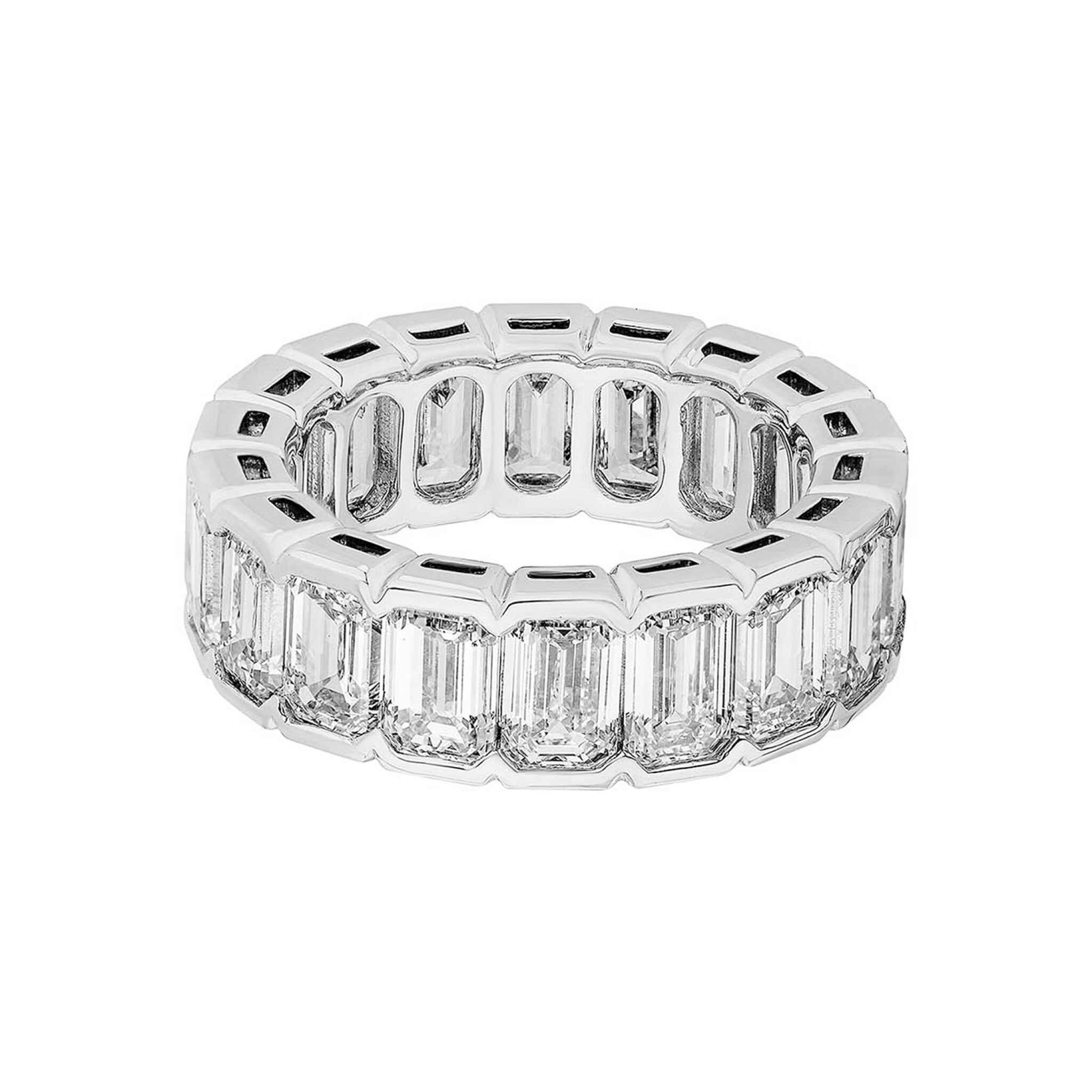 Platinum and 9.00ctw Emerald Cut Diamond Eternity Band Ring — view 1