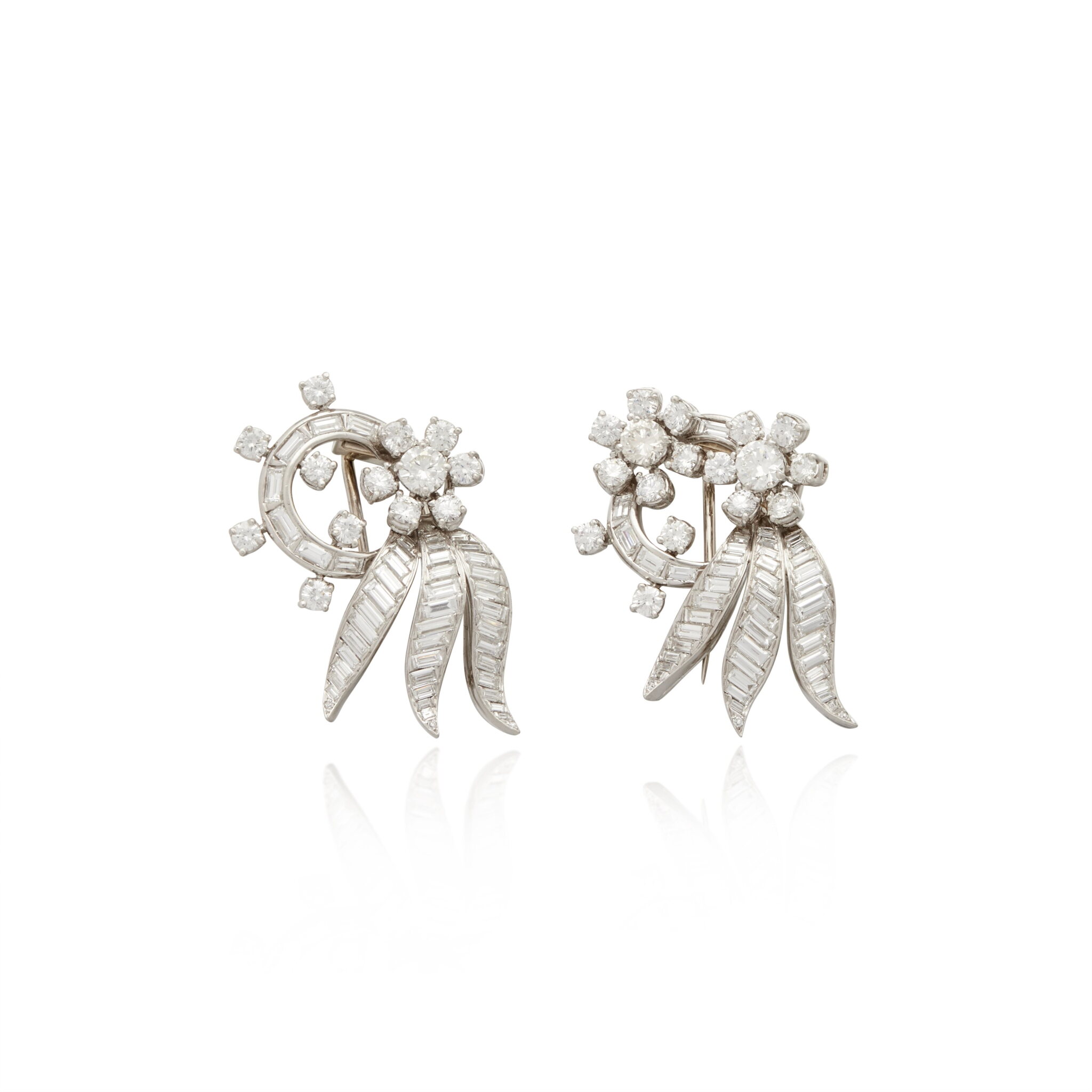 Platinum and Diamond Clip Brooches — view 1