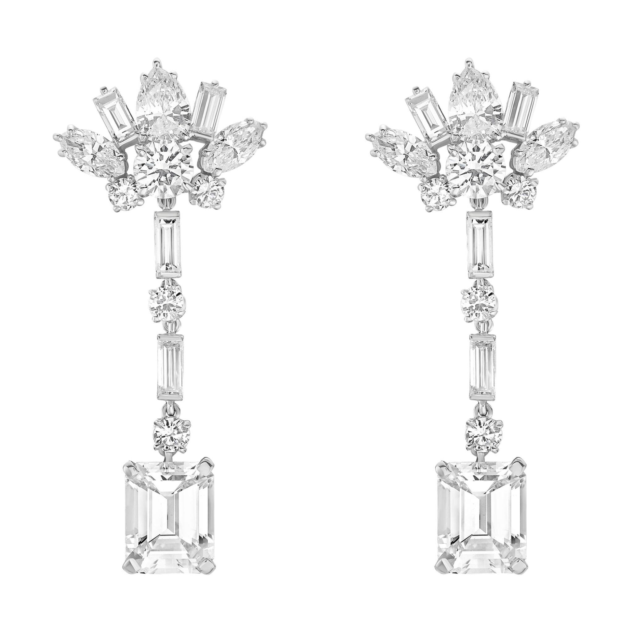 Platinum and Diamond Cluster Drop Earrings — view 1