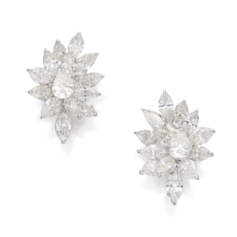 Platinum and 33.50ctw Diamond Cluster Earclips