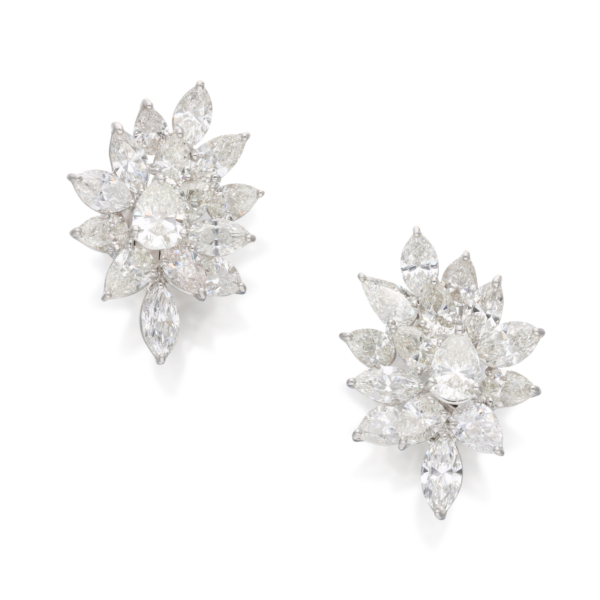 Platinum and 33.50ctw Diamond Cluster Earclips — view 1