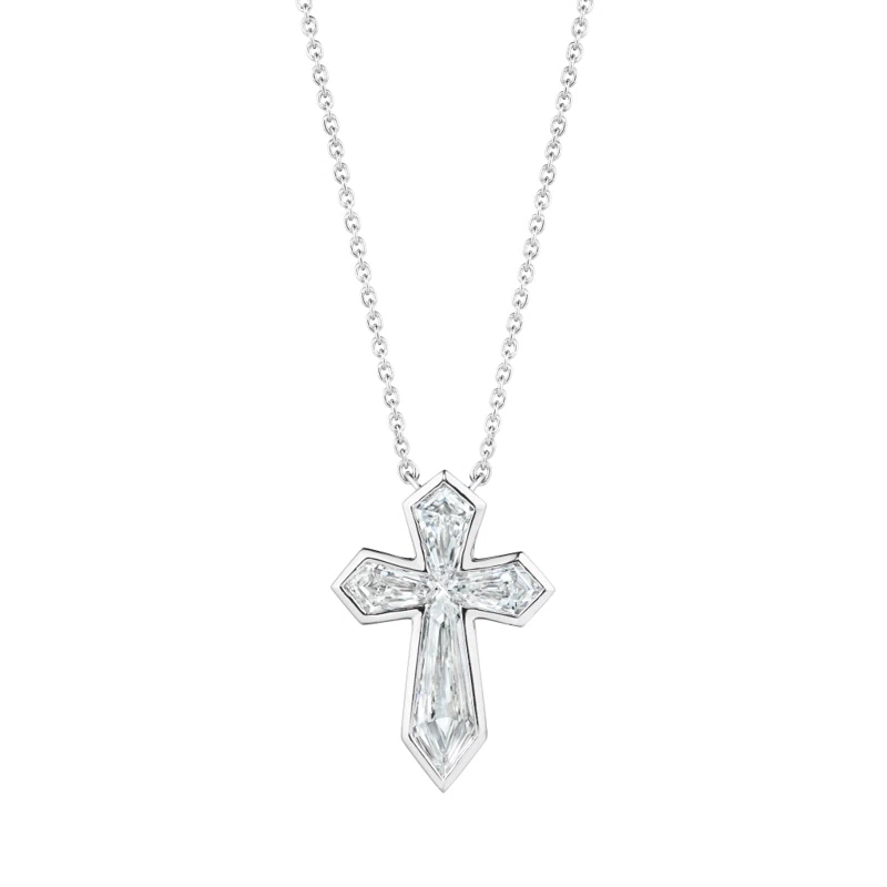 Platinum and Diamond Cross Pendant Necklace