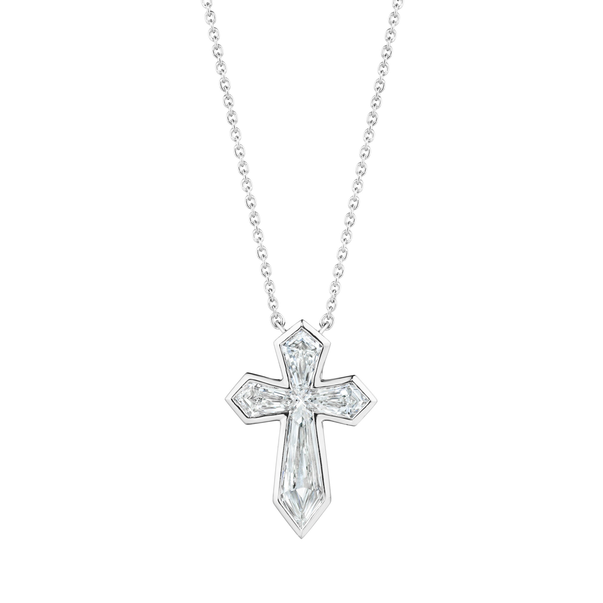 Platinum and Diamond Cross Pendant Necklace — view 1