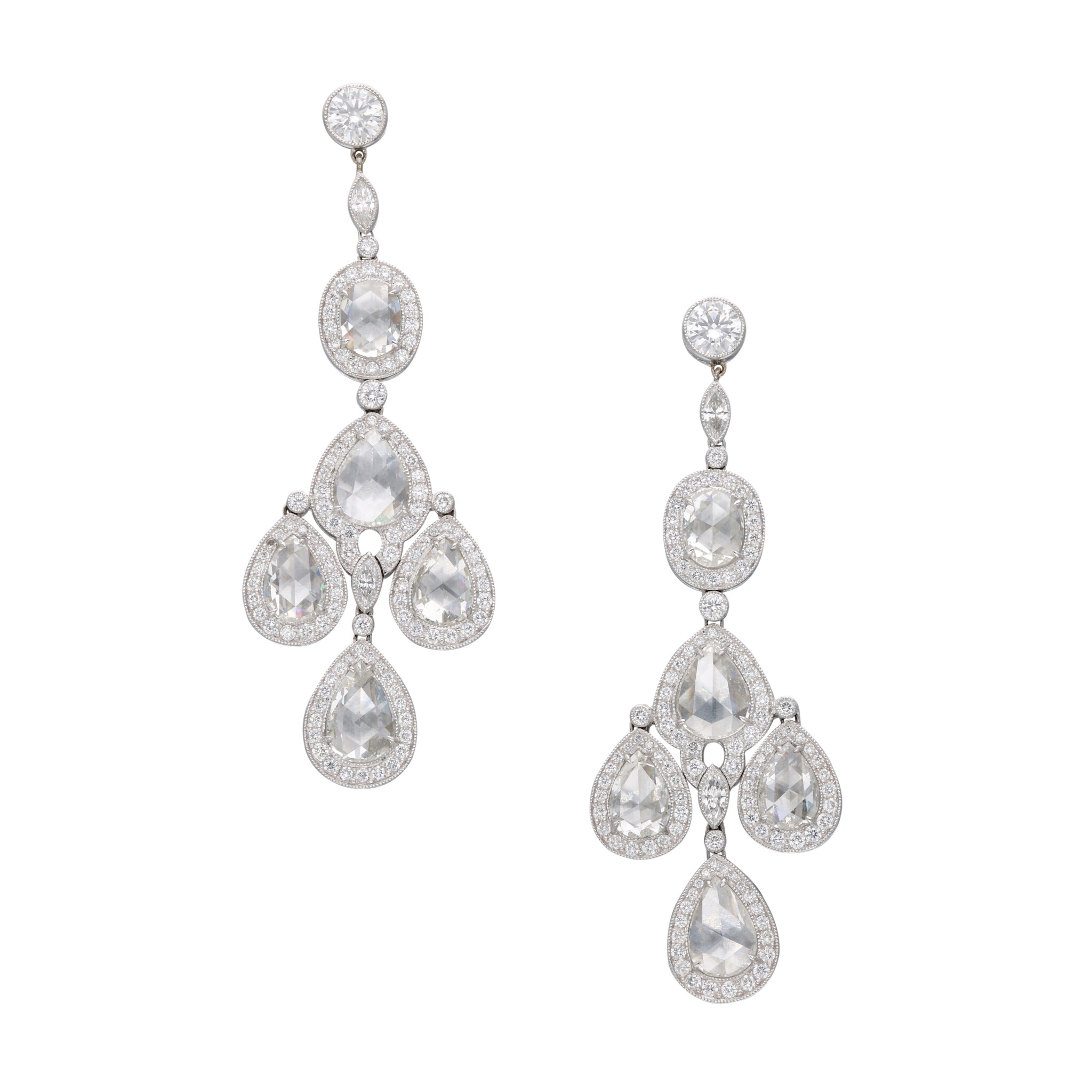 Platinum and Diamond Drop Earrings — view 1