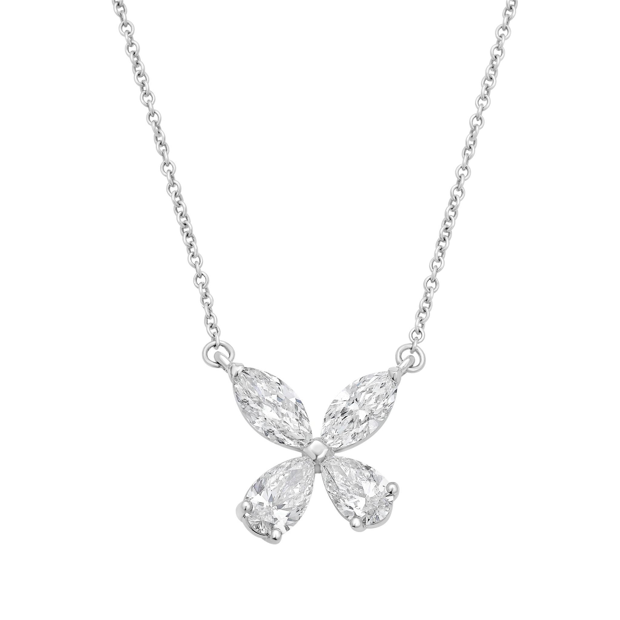 Platinum and Diamond Floral Pendant Necklace — view 1