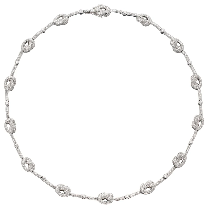 Platinum and Diamond Love Knot Necklace
