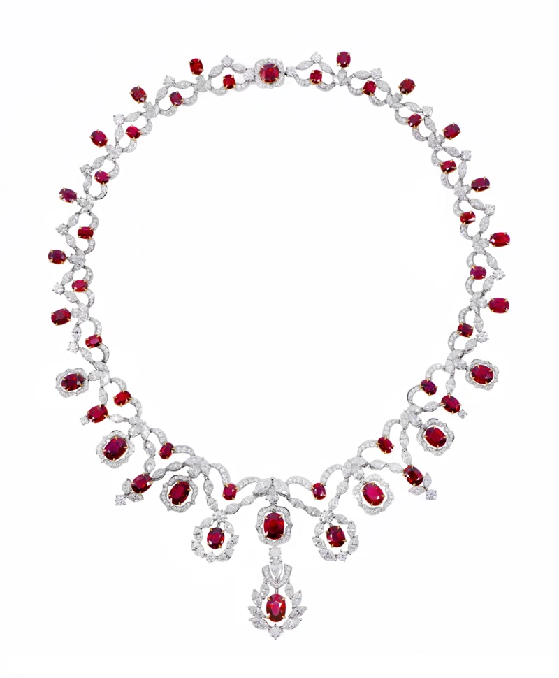 Platinum, 43.25ctw Burmese Ruby and Diamond Necklace