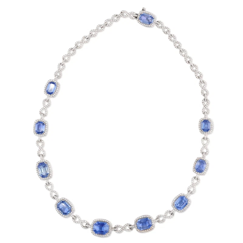 Platinum, Ceylon Sapphire and Diamond Necklace