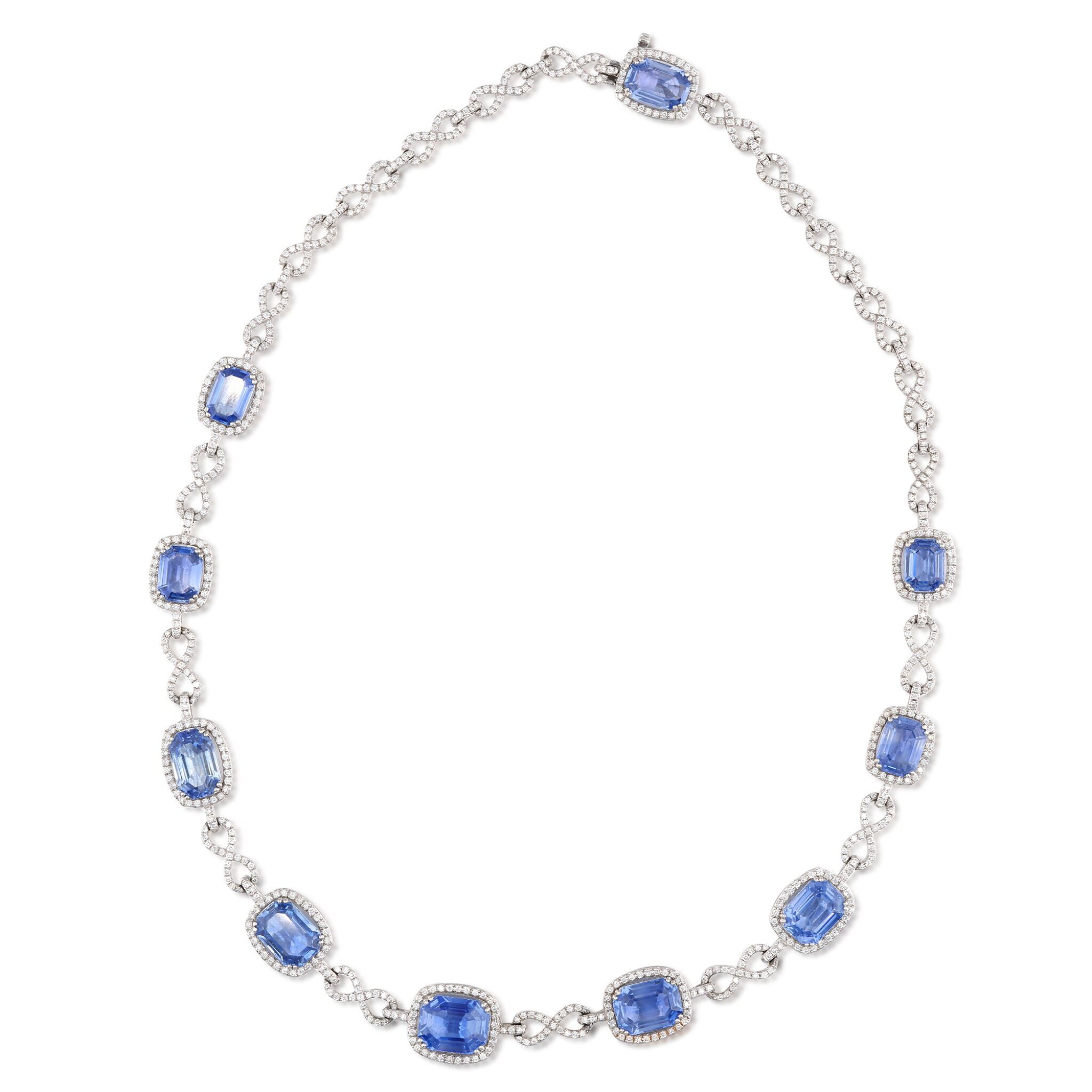Platinum, Ceylon Sapphire and Diamond Necklace — view 1