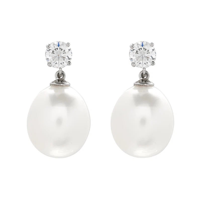 Platinum, Cultured Pearl and Diamond Drop Earrings