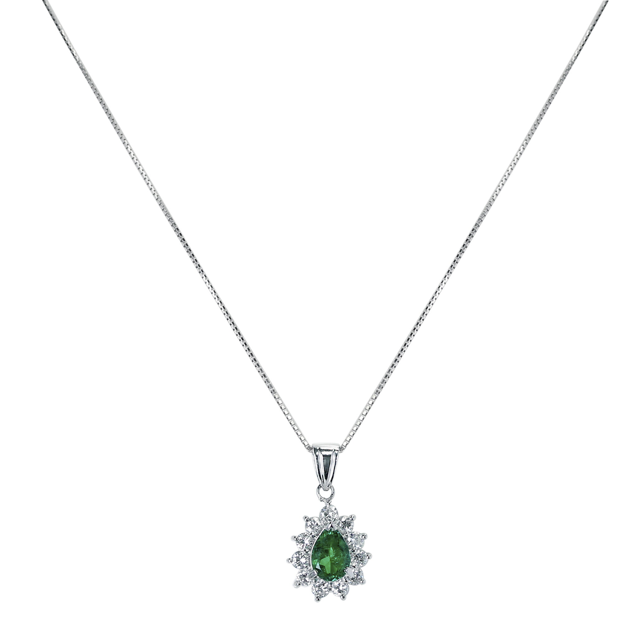 Platinum, Emerald and Diamond Pendant Necklace — view 1