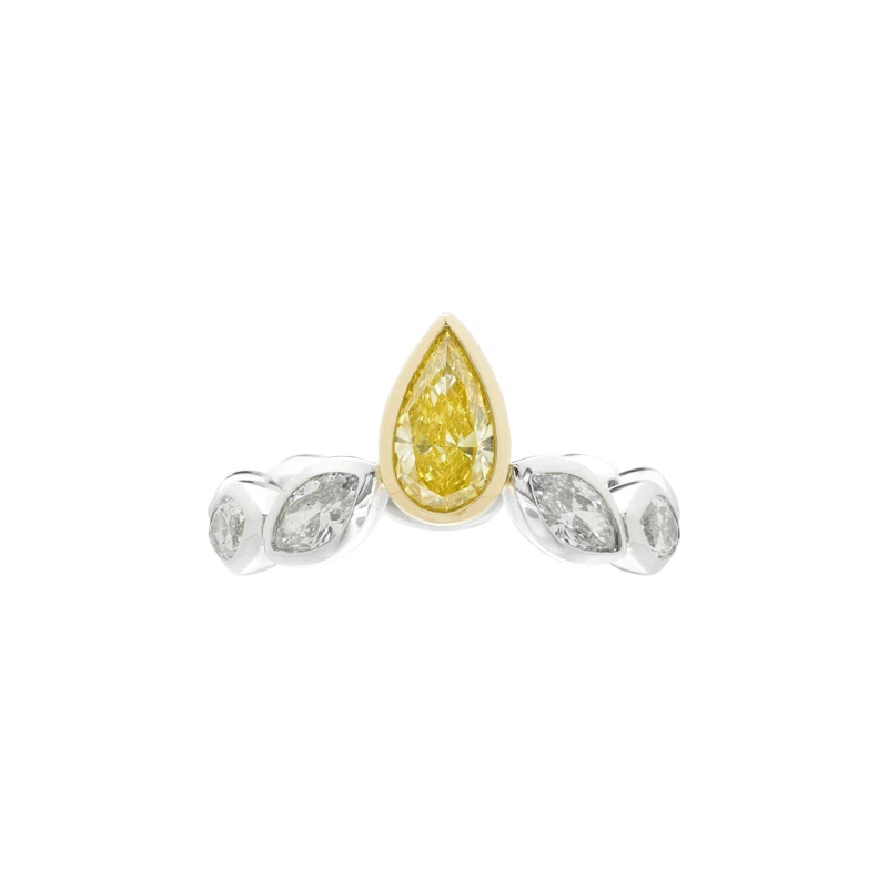 Platinum, Gold, 0.71ct Pear Shape Fancy Vivid Yellow Diamond and Diamond Ring