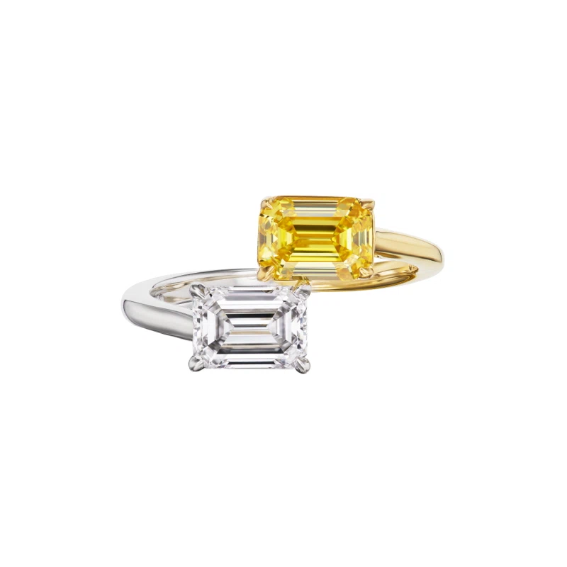 Platinum, Gold, 1.34ct Fancy Vivid Yellow Diamond and Diamond Toi et Moi Ring