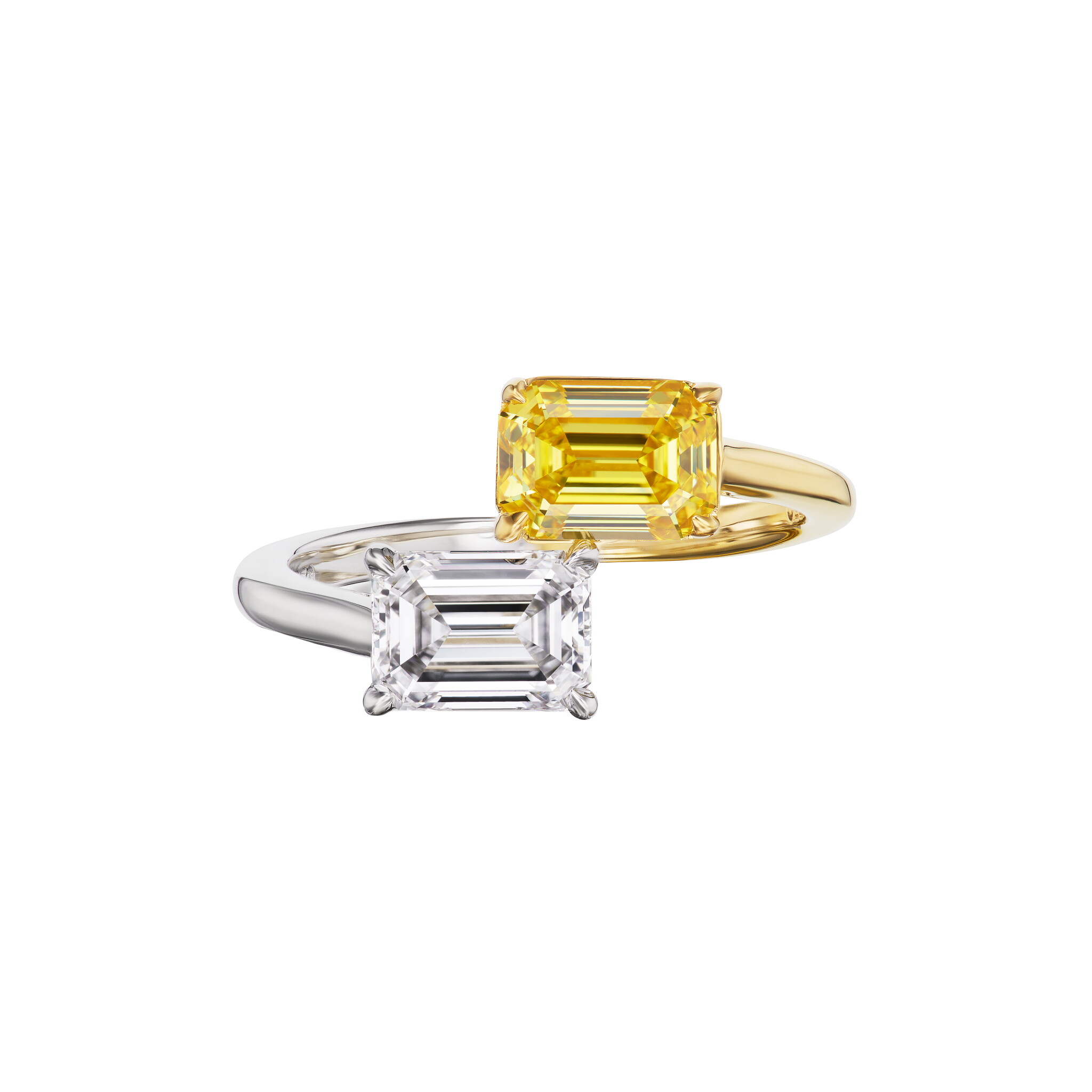 Platinum, Gold, 1.34ct Fancy Vivid Yellow Diamond and Diamond Toi et Moi Ring — view 1