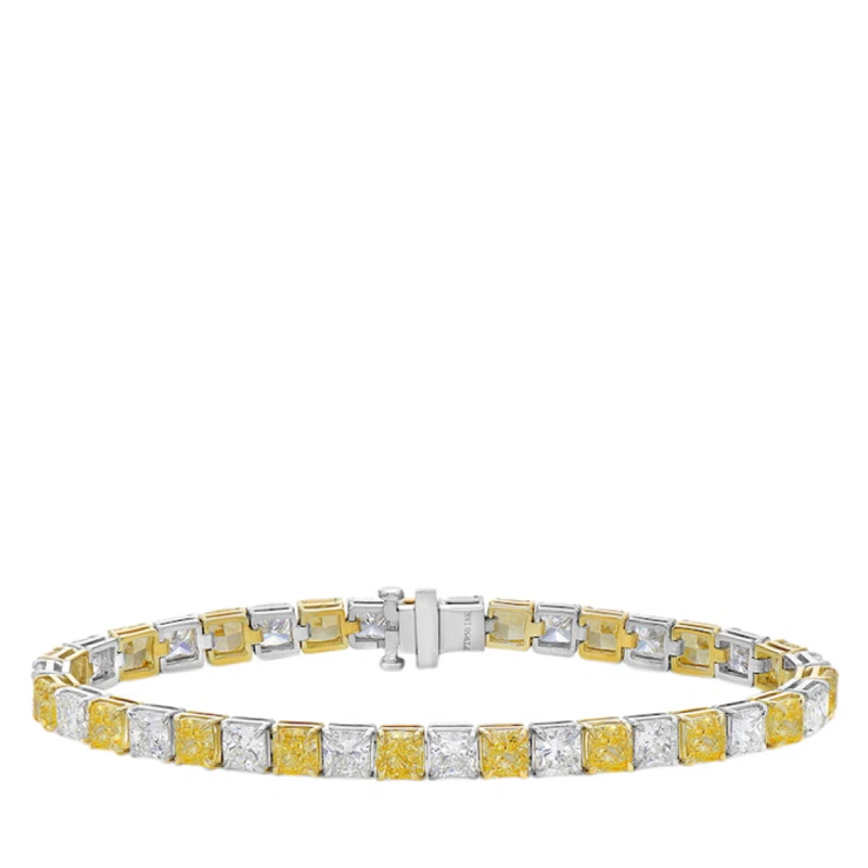 Platinum, Gold, 14.90ct Yellow Diamond and Diamond Line Bracelet
