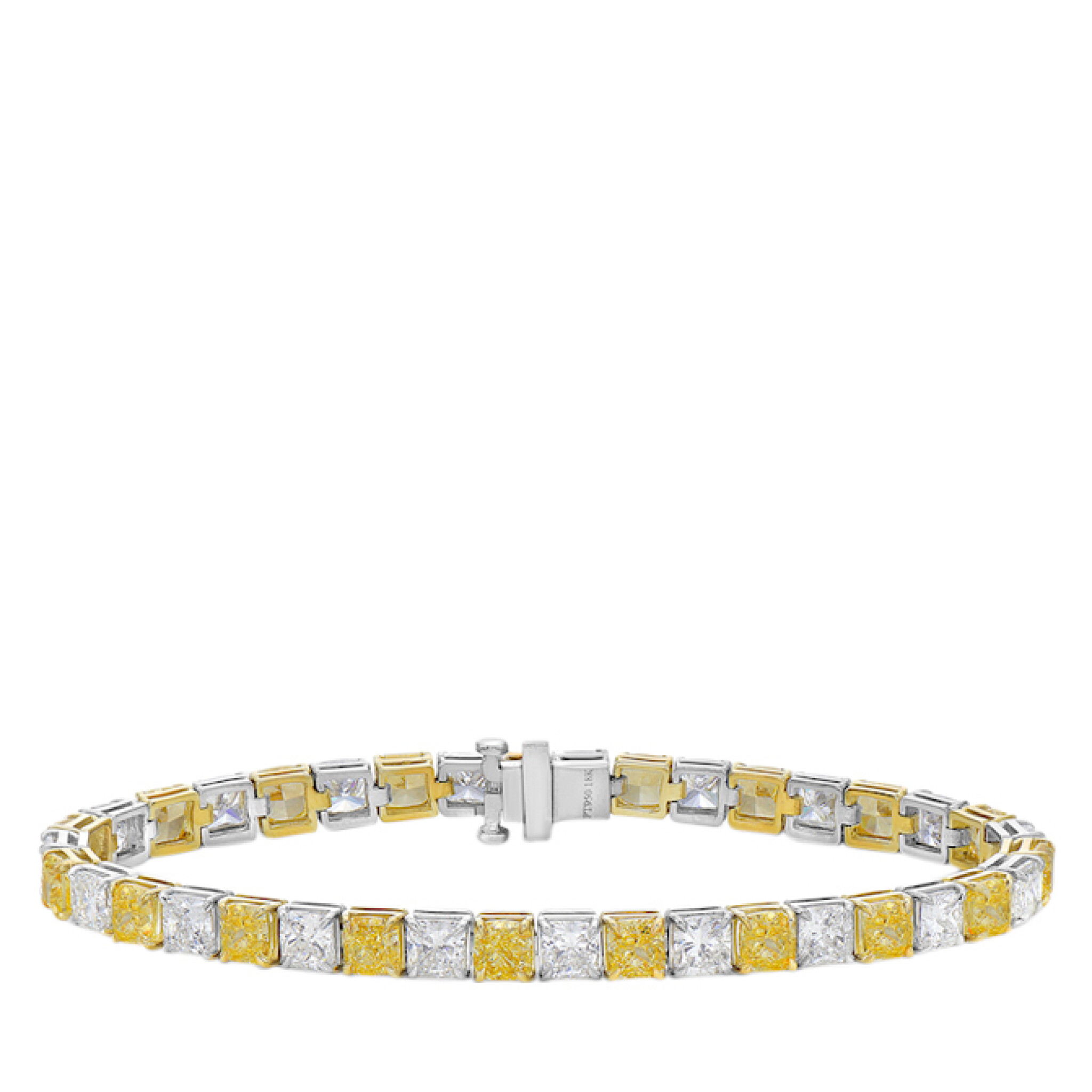 Platinum, Gold, 14.90ct Yellow Diamond and Diamond Line Bracelet — view 1
