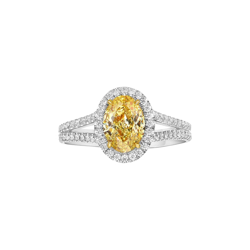 Platinum, Gold, 1.47ct Oval Cut Fancy Intense Yellow Diamond and Diamond Ring