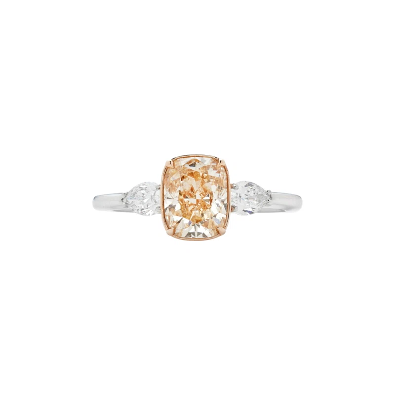 Platinum, Rose Gold, 1.50ct Cushion Cut Fancy Yellow-Orange Diamond and Diamond Engagement Ring