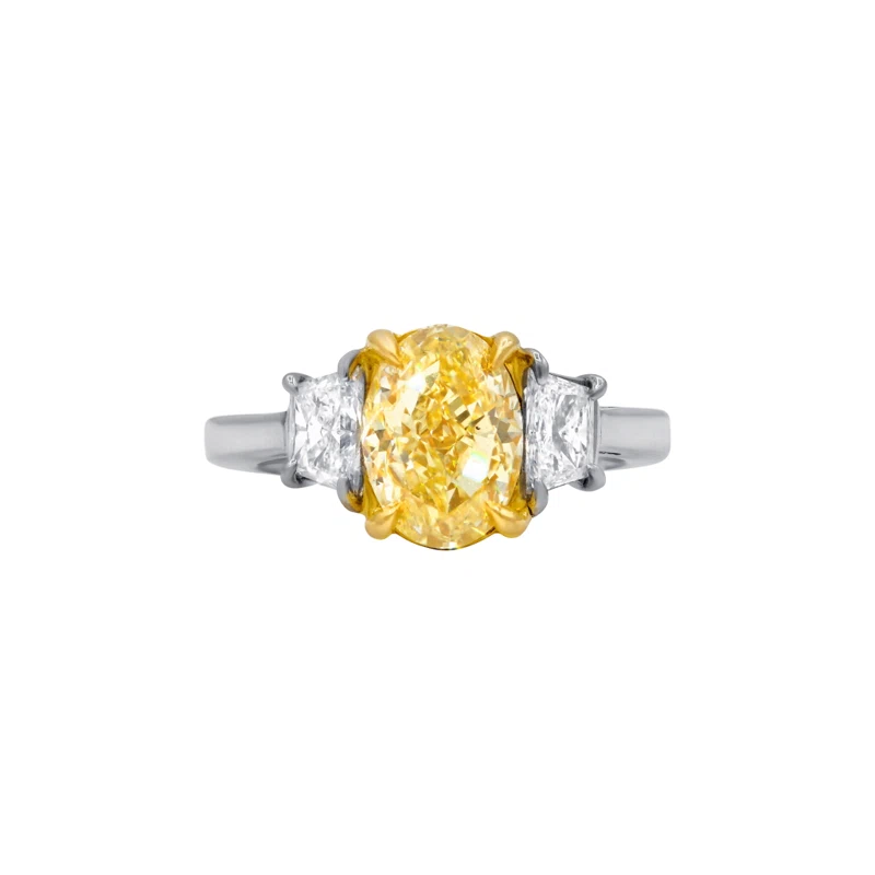 Platinum, Gold, 2.58ct Oval Cut Fancy Yellow Diamond and Diamond Engagement Ring