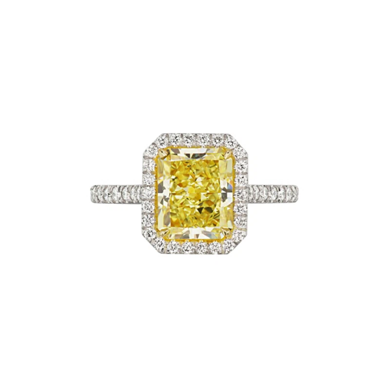 Platinum, Gold, 2.13ct Radiant Cut Fancy Yellow Diamond and Diamond Engagement Ring
