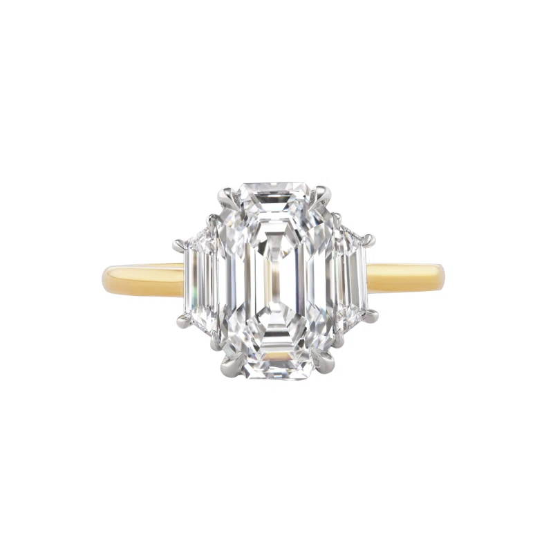 Platinum, Gold, 2.74ct Emerald Cut Diamond and Diamond Engagement Ring
