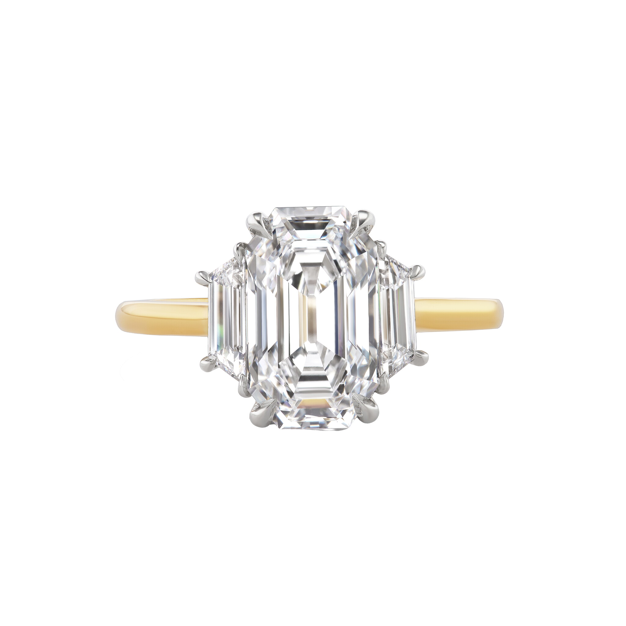 Platinum, Gold, 2.74ct Emerald Cut Diamond and Diamond Engagement Ring — view 1