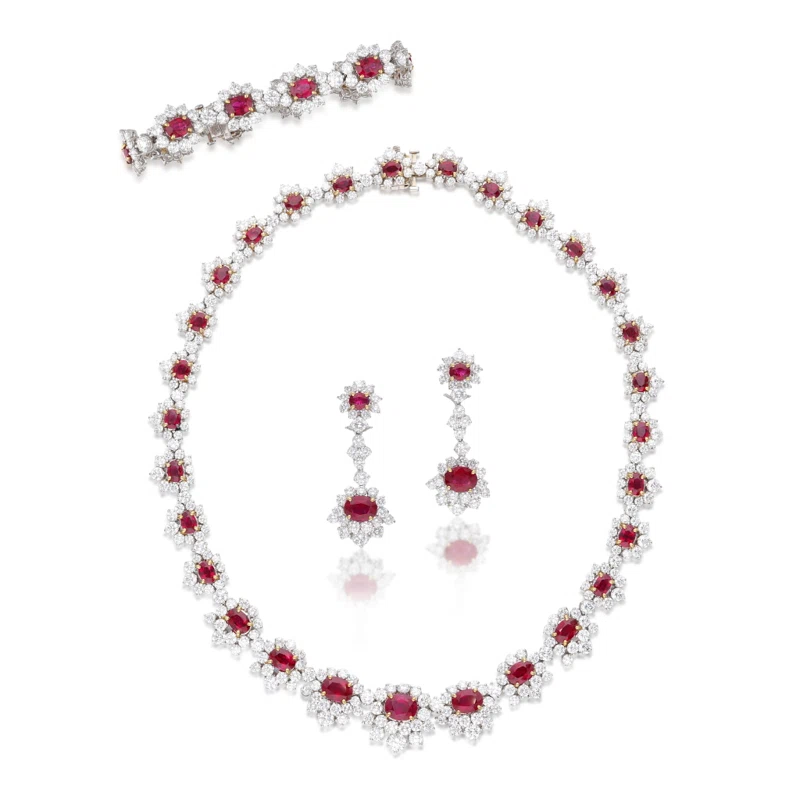 Platinum, Gold, Burmese Ruby and Diamond Parure