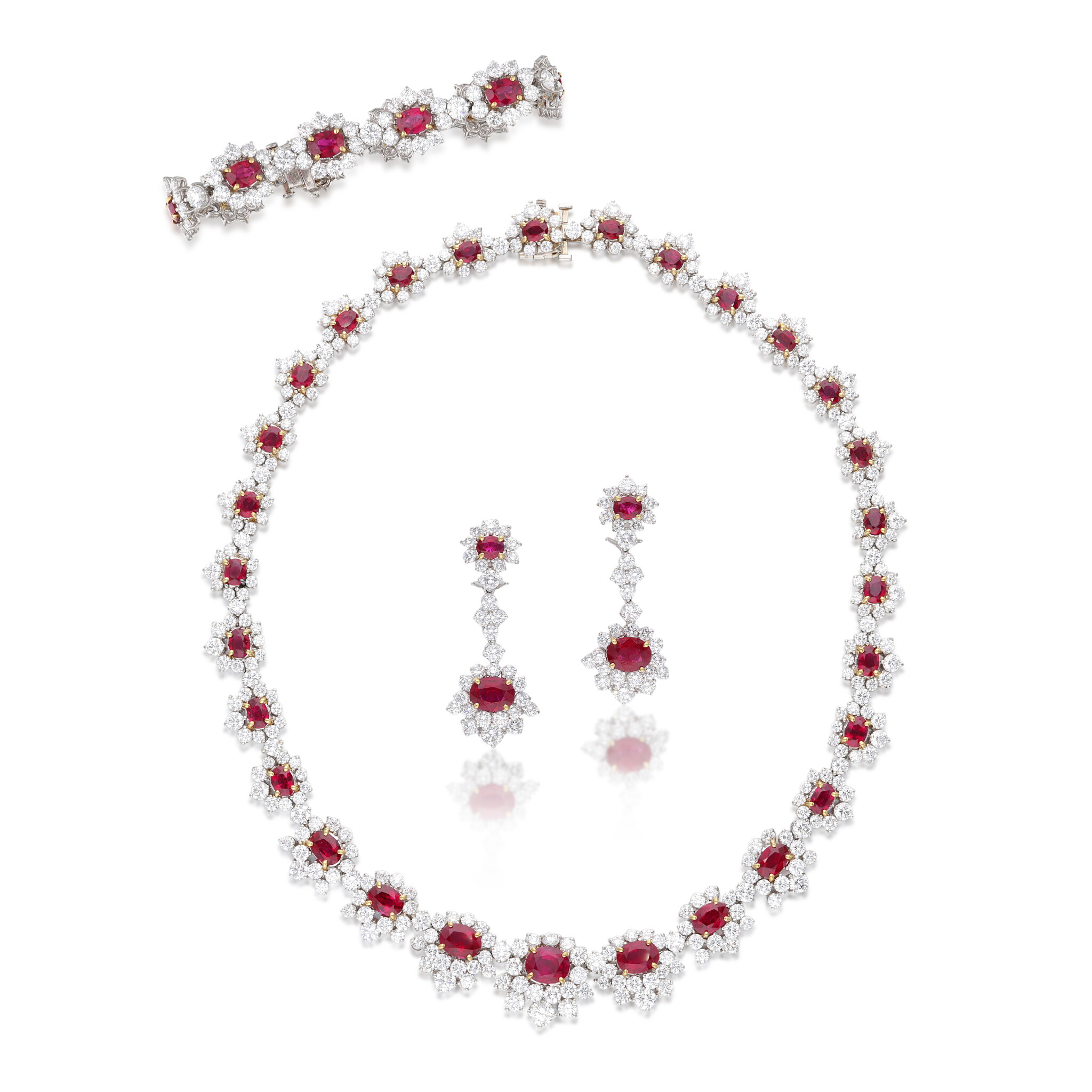Platinum, Gold, Burmese Ruby and Diamond Parure — view 1