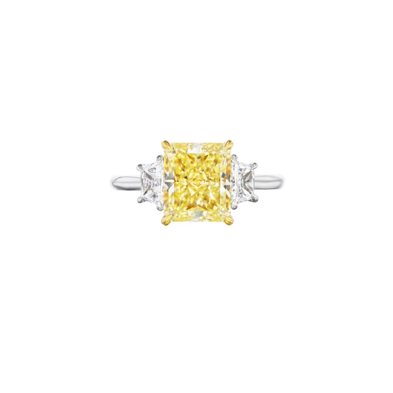 Platinum, Gold, 3.04ct Radiant Cut Fancy Yellow Diamond and Diamond Engagement Ring
