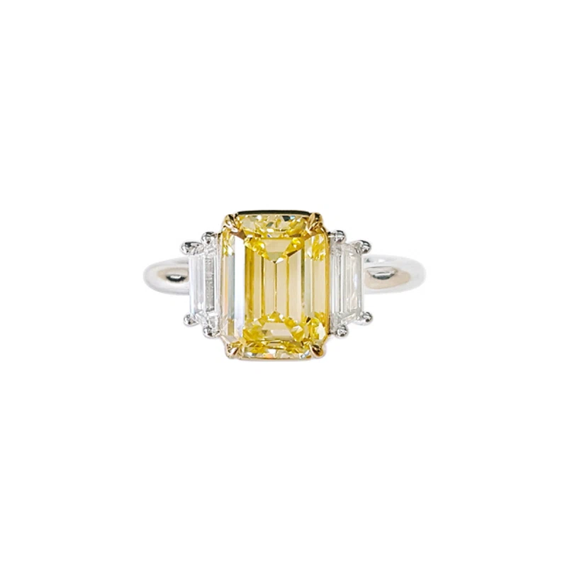 Platinum, Gold, 3.11ct Emerald Cut Fancy Yellow Diamond and Diamond Ring