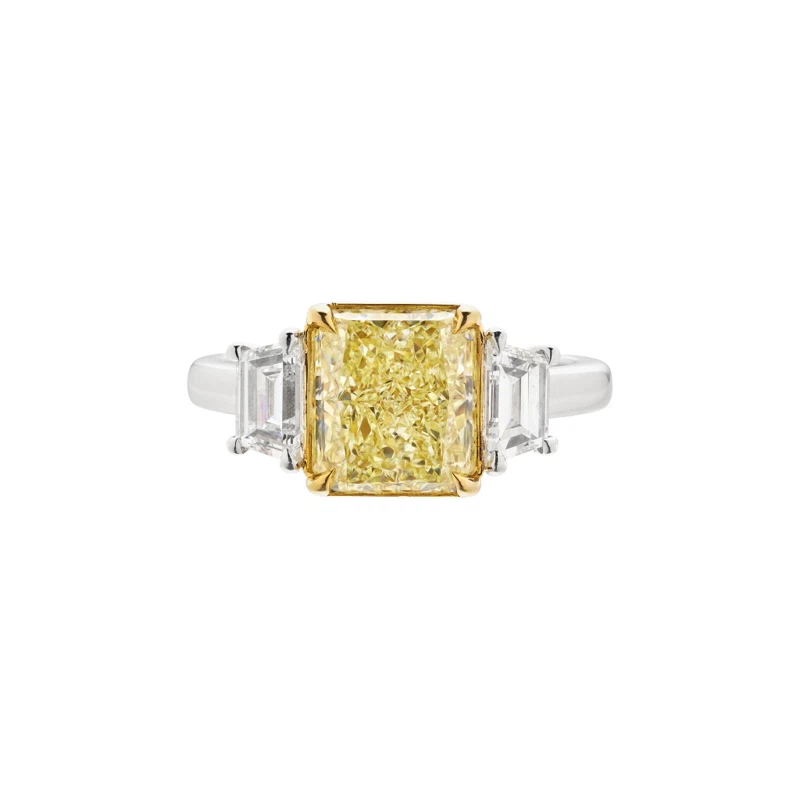 Platinum, Gold, 3.08ct Radiant Cut Fancy Yellow Diamond and Diamond Engagement Ring