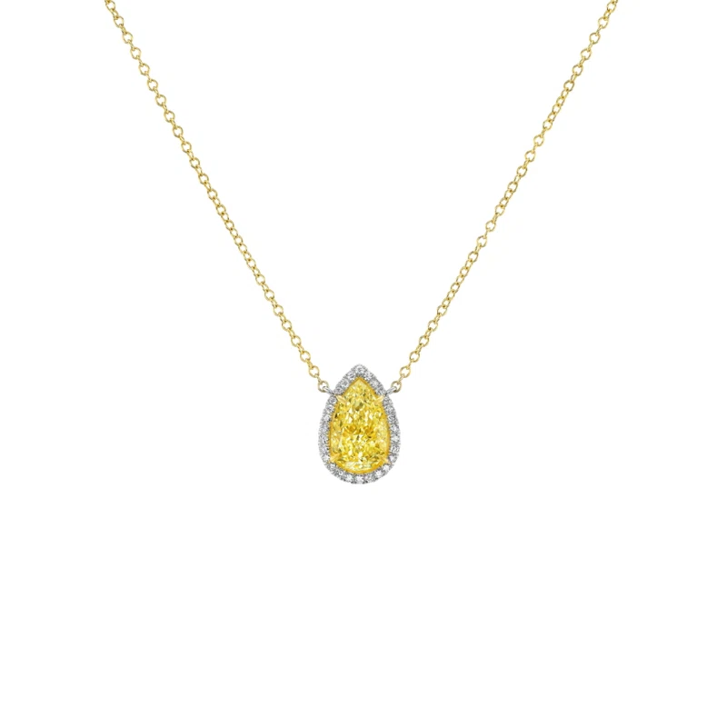 Gold, Platinum, 3.16ct Pear Shape Fancy Light Yellow Diamond and Diamond Necklace