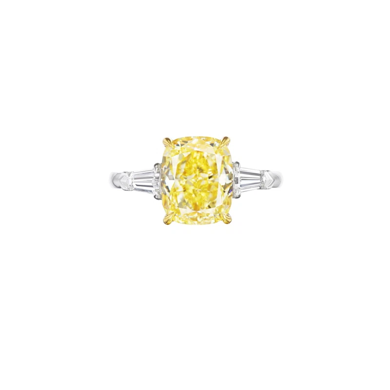 Platinum, Gold, 4.05ct Cushion Cut Fancy Yellow Diamond and Diamond Engagement Ring