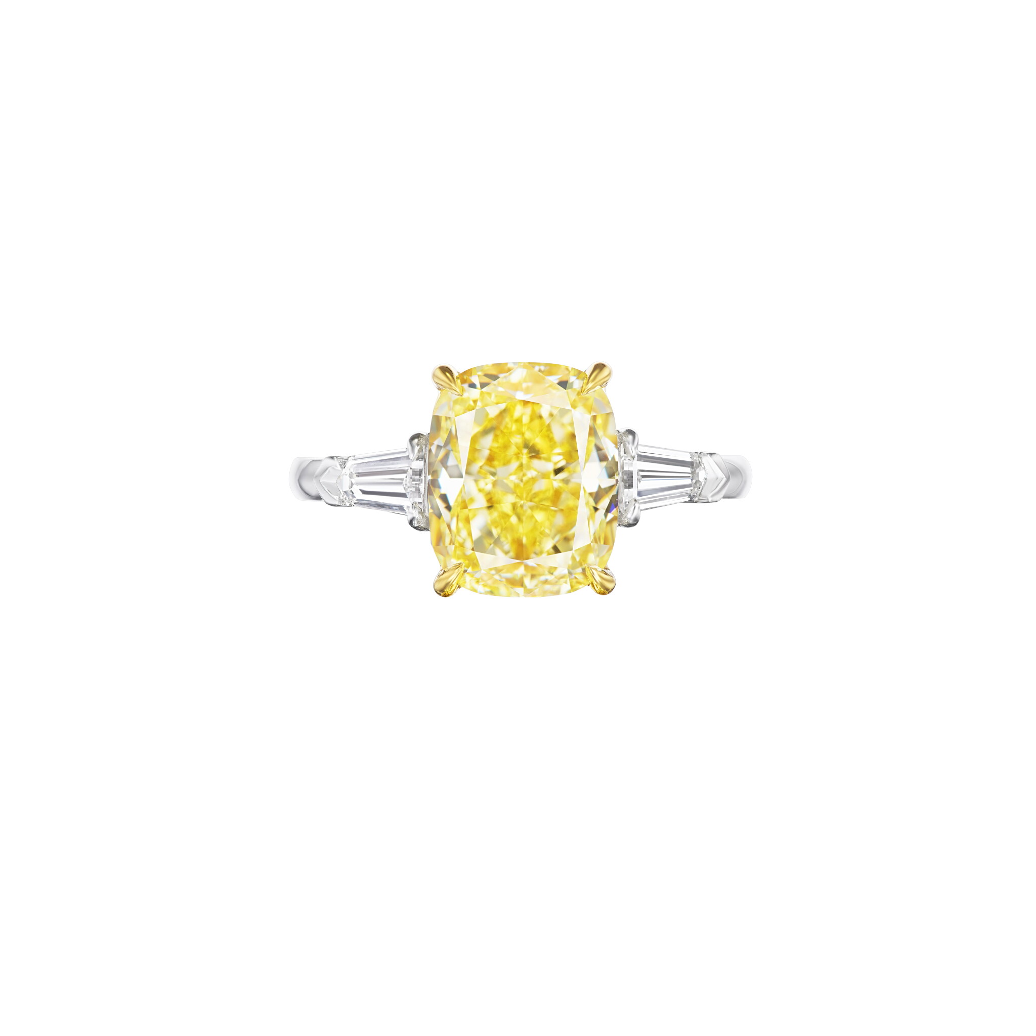 Platinum, Gold, 4.05ct Cushion Cut Fancy Yellow Diamond and Diamond Engagement Ring — view 1