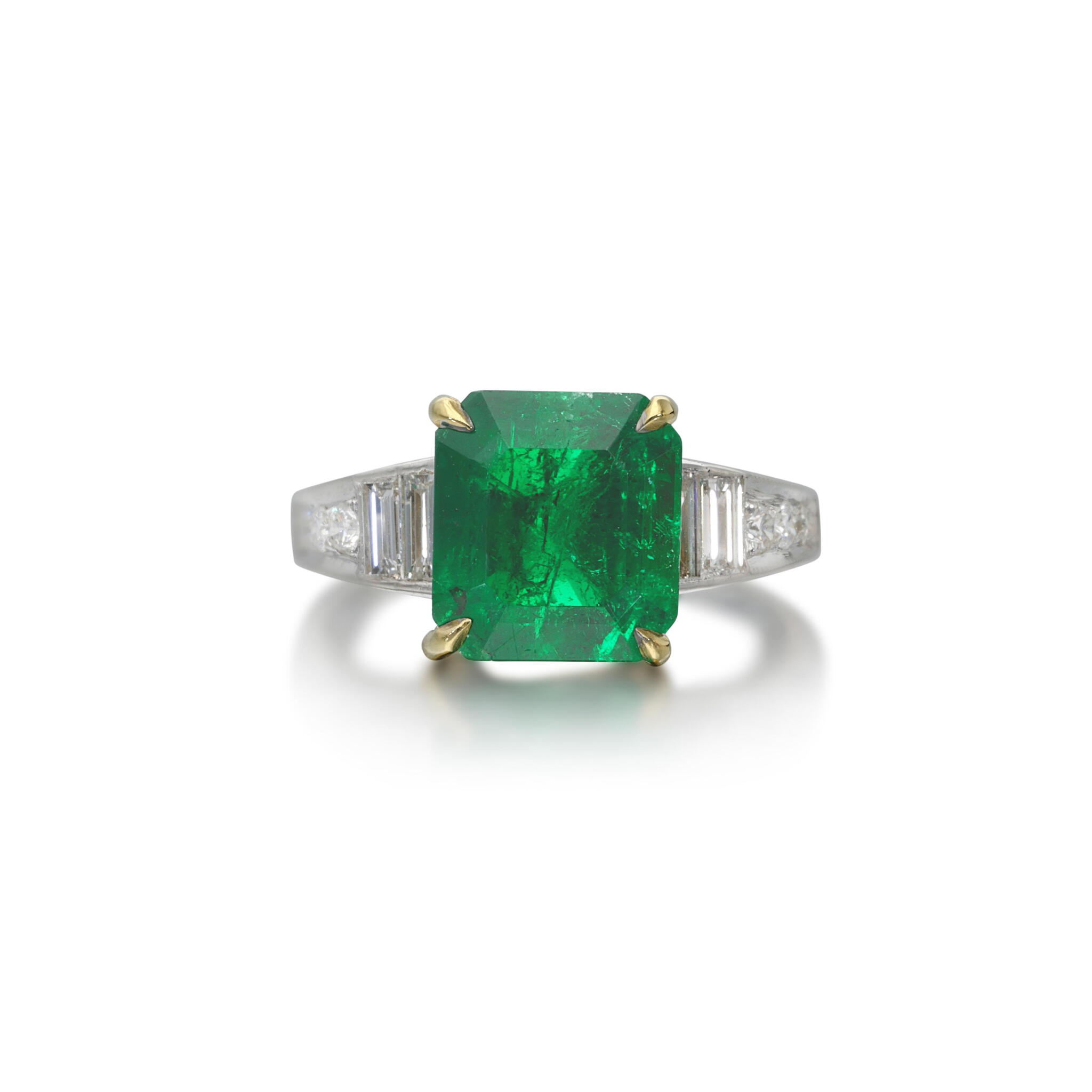 Platinum, Gold, 4.07ct Colombian Emerald and Diamond Ring — view 1