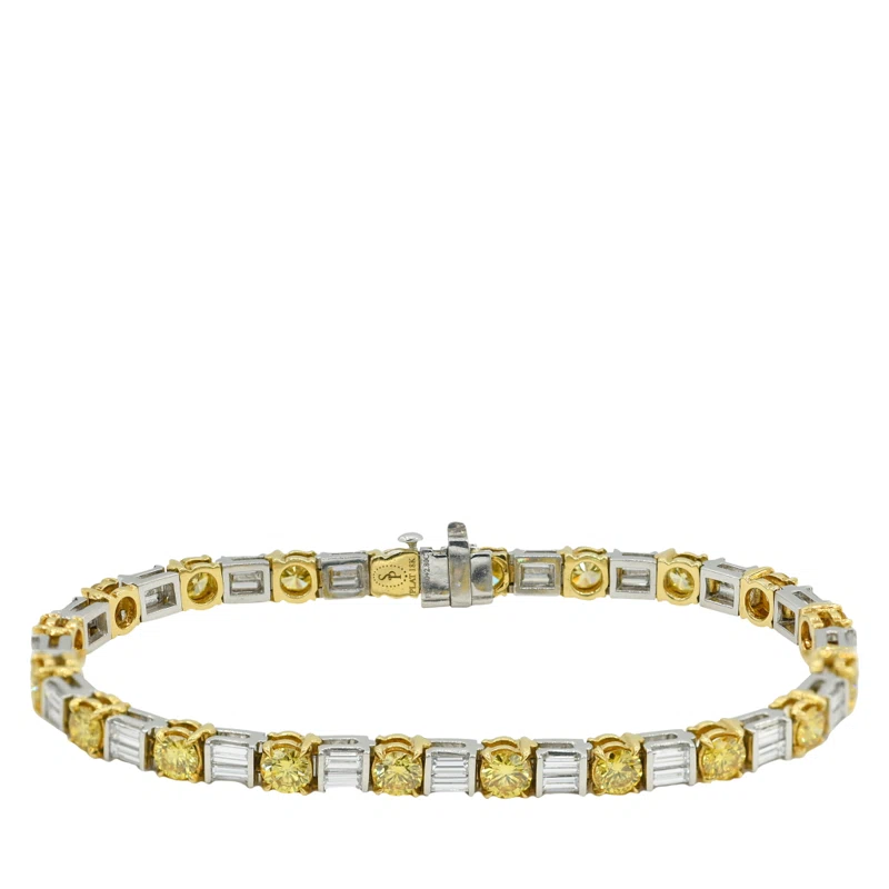 Platinum, Gold, 4.80ctw Yellow Diamond and 2.80ctw Diamond Tennis Bracelet