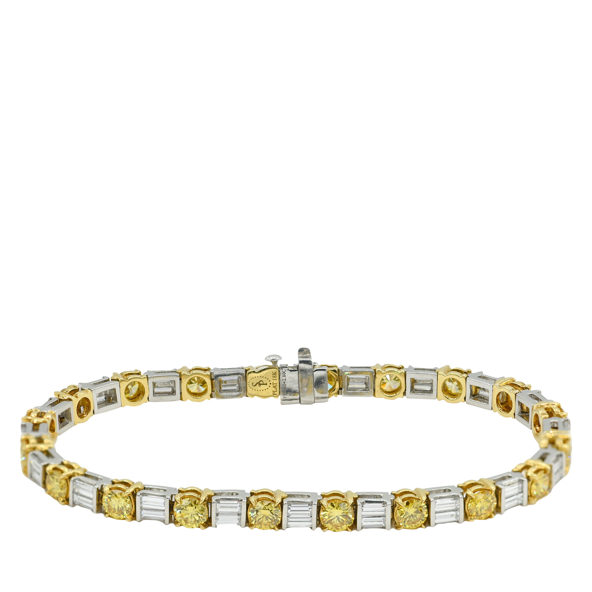 Platinum, Gold, 4.80ctw Yellow Diamond and 2.80ctw Diamond Tennis Bracelet  — view 1