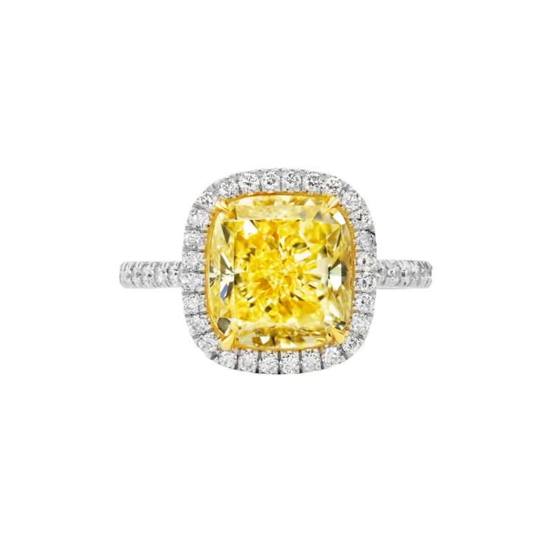 Platinum, Gold, 4.93ct Cushion Cut Fancy Yellow Diamond and Diamond Engagement Ring