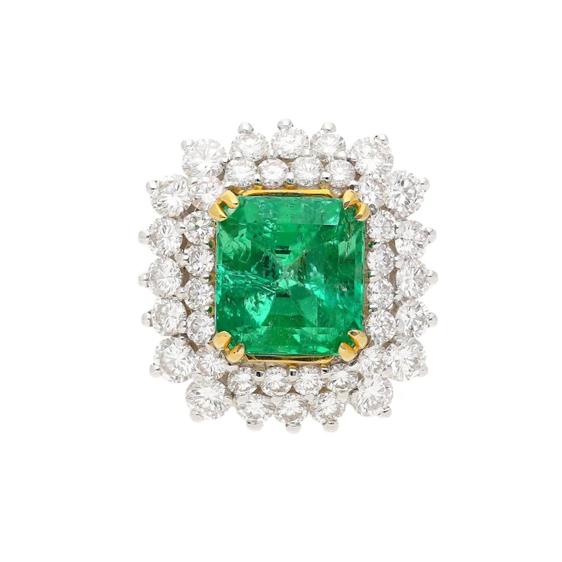 Platinum, Gold, 4.30ct Colombian Emerald and Diamond Ring