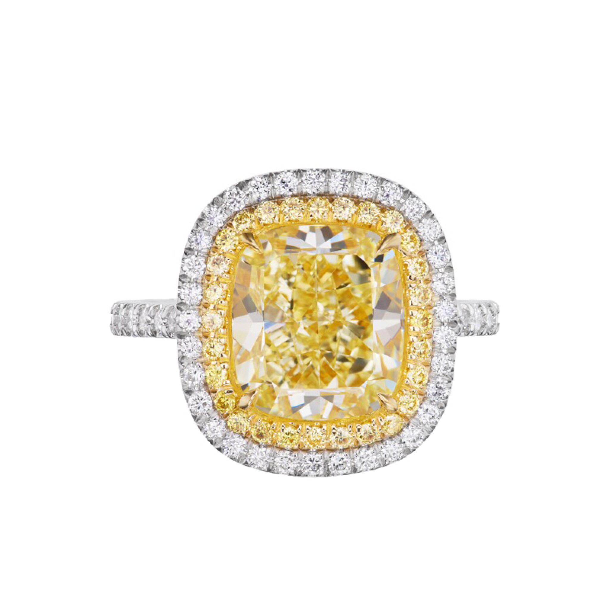 Platinum, Gold, 4.32ct Fancy Yellow Diamond and Diamond Engagement Ring — view 1