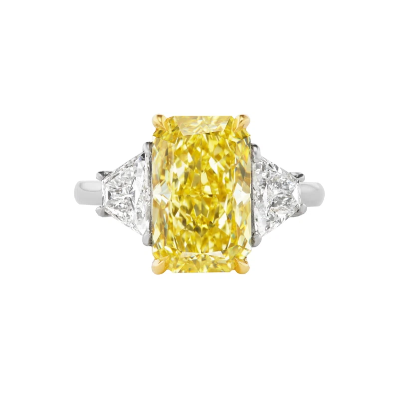 Platinum, Gold, 4.54ct Radiant Cut Fancy Intense Yellow Diamond and Diamond Engagement Ring