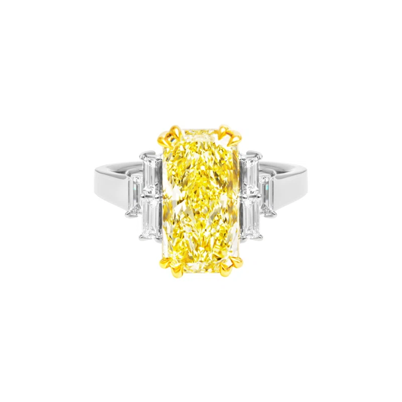 Platinum, Gold, 5.00ct Radiant Cut Fancy Light Yellow Diamond and Diamond Engagement Ring